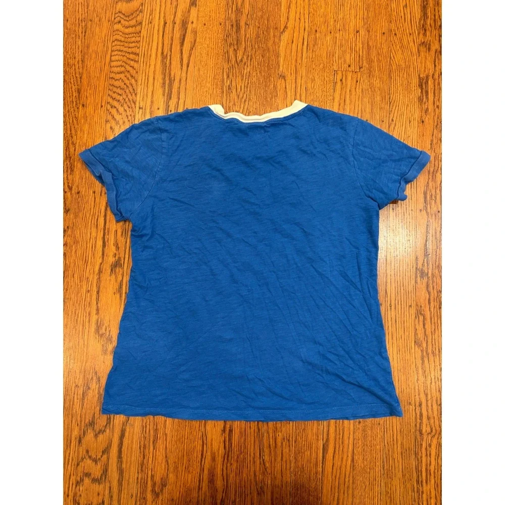 J.Crew Womens Blue Its Better By The Beach Graphic Ringer T-Shirt Small